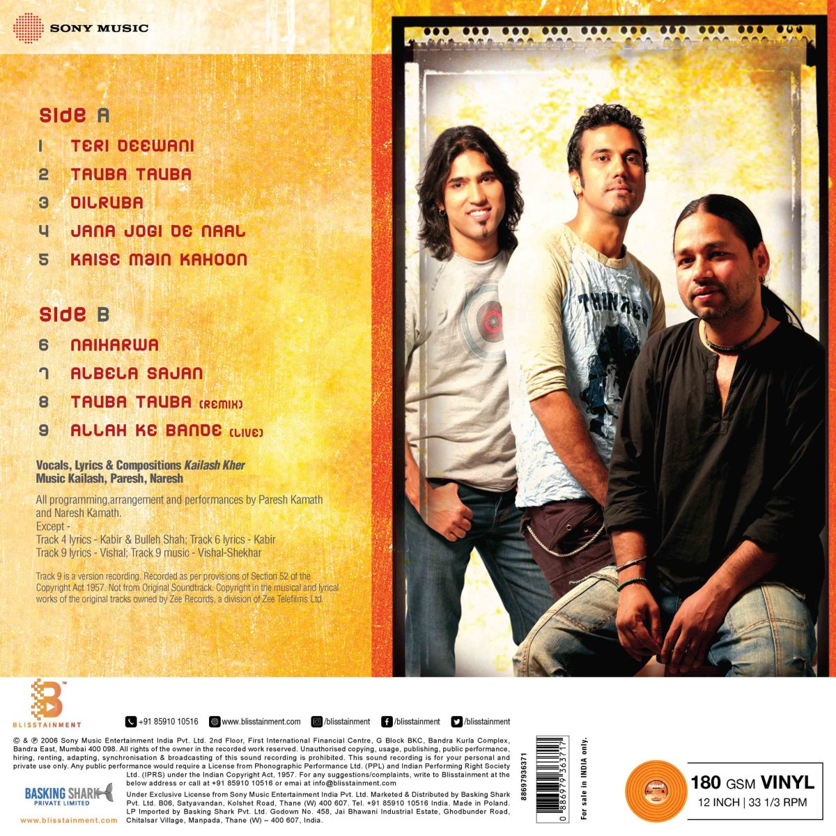 Kailash Kher - Kailasa - 886979363717 - CBF - Record Colour - Orange - New Release Hindi LP Vinyl Record - Image 2