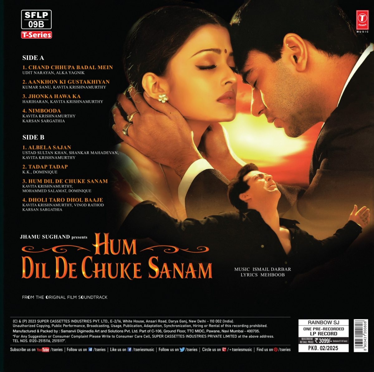Hum Dil De Chuke Sanam - SFLP 09B - Record Colour - Blue - New Release Hindi LP Vinyl - Image 2