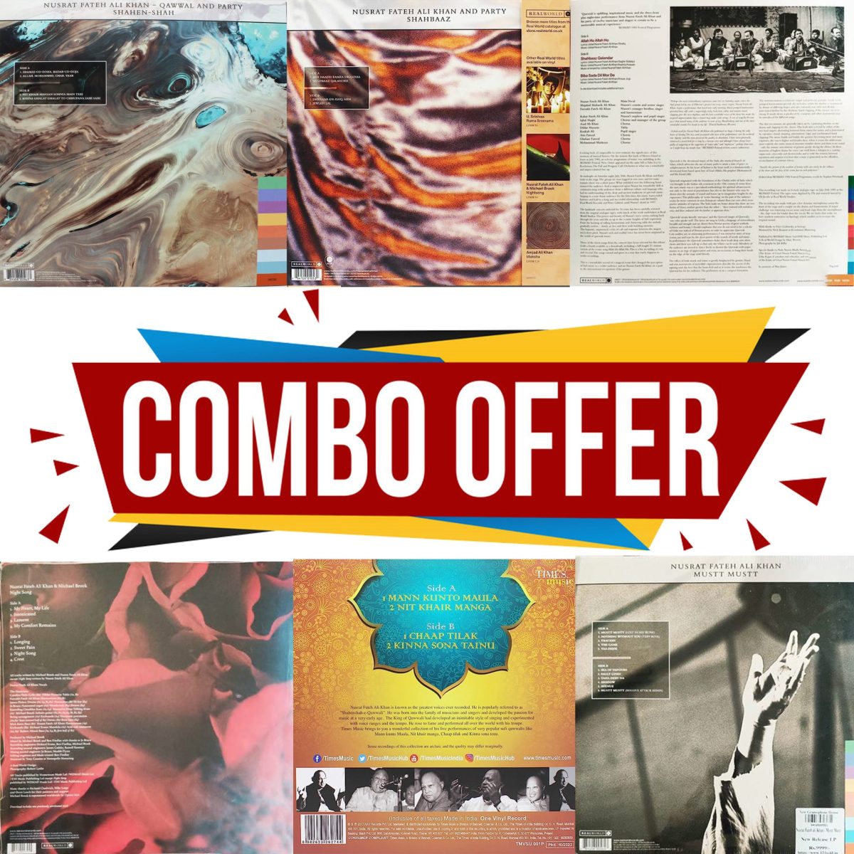 Nusrat Fateh Ali Khan – Shahen-Shah + Shahbaaz + Live At Womad 1985 + Night Song + The Ultimate Sufi Collection + Mustt Mustt = Combo LP Set - Image 2