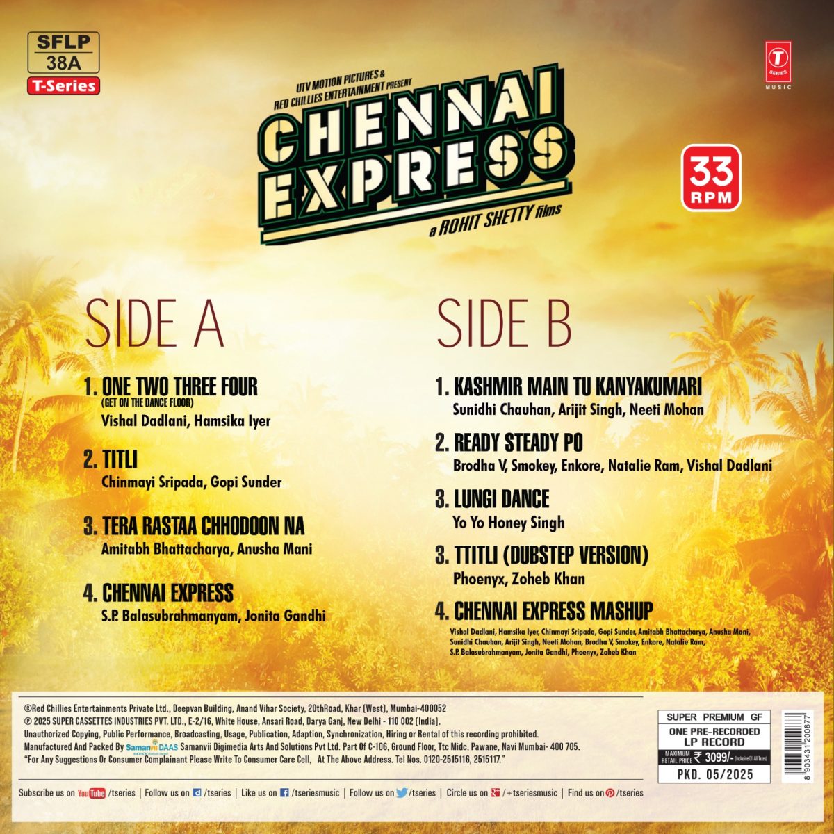 Chennai Express- SFLP 38A - CBF - New Release Hindi LP Vinyl - Image 2