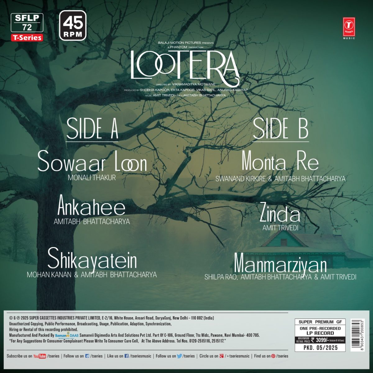 Lootera - SFLP 72 - CBF - New Release Hindi LP Vinyl - Image 2