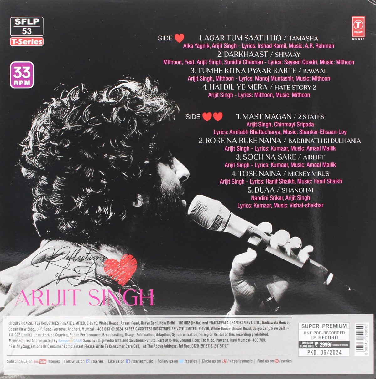 Arijit Singh - Reflection of Love – SFLP 53 - New Release Hindi LP Vinyl - Image 2